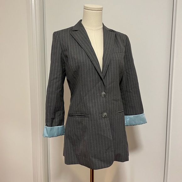 Tristan and Iseut Blazer Size 4 Lined Blue Gray Ladies Women Work Office - Picture 2 of 13